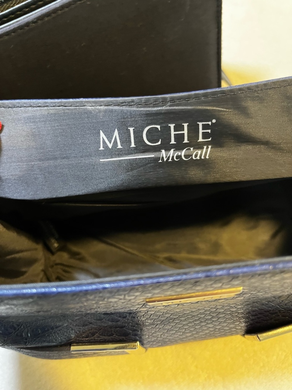 MICHE McCall Navy Snakeskin Embossed Crossbody convertible Shoulder Bag Purse - Picture 2 of 7